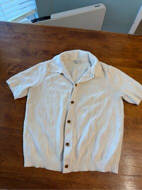 Frye & Co Men's Cable Knit Button Up Sweater Polo Shirt Cream Off White Medium